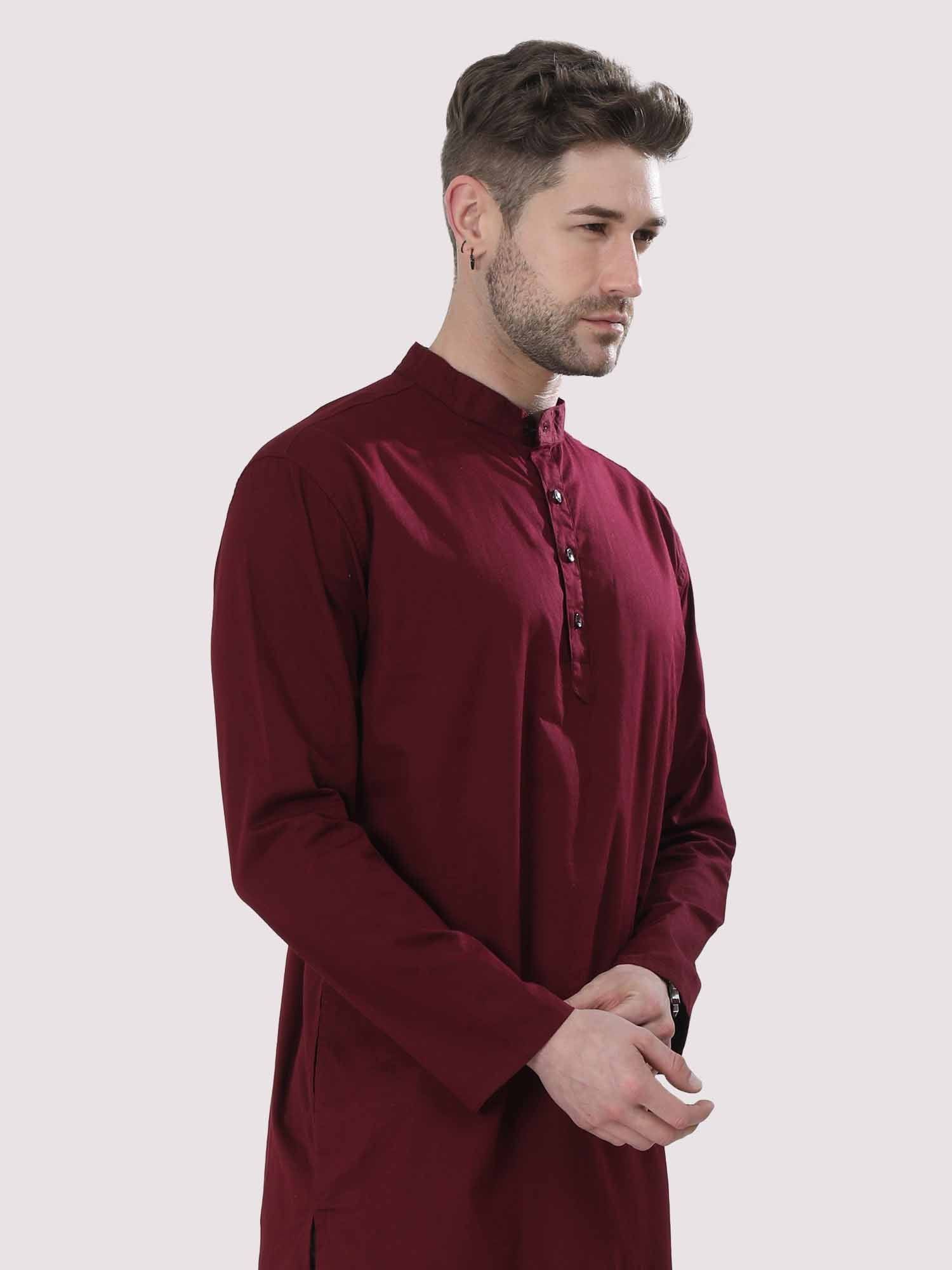 Maroon Solid Kurta Men's Plus Size - Guniaa Fashions