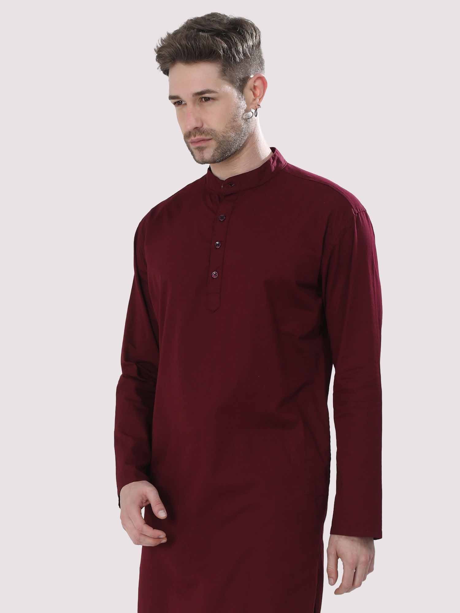 Maroon Solid Kurta Men's Plus Size - Guniaa Fashions