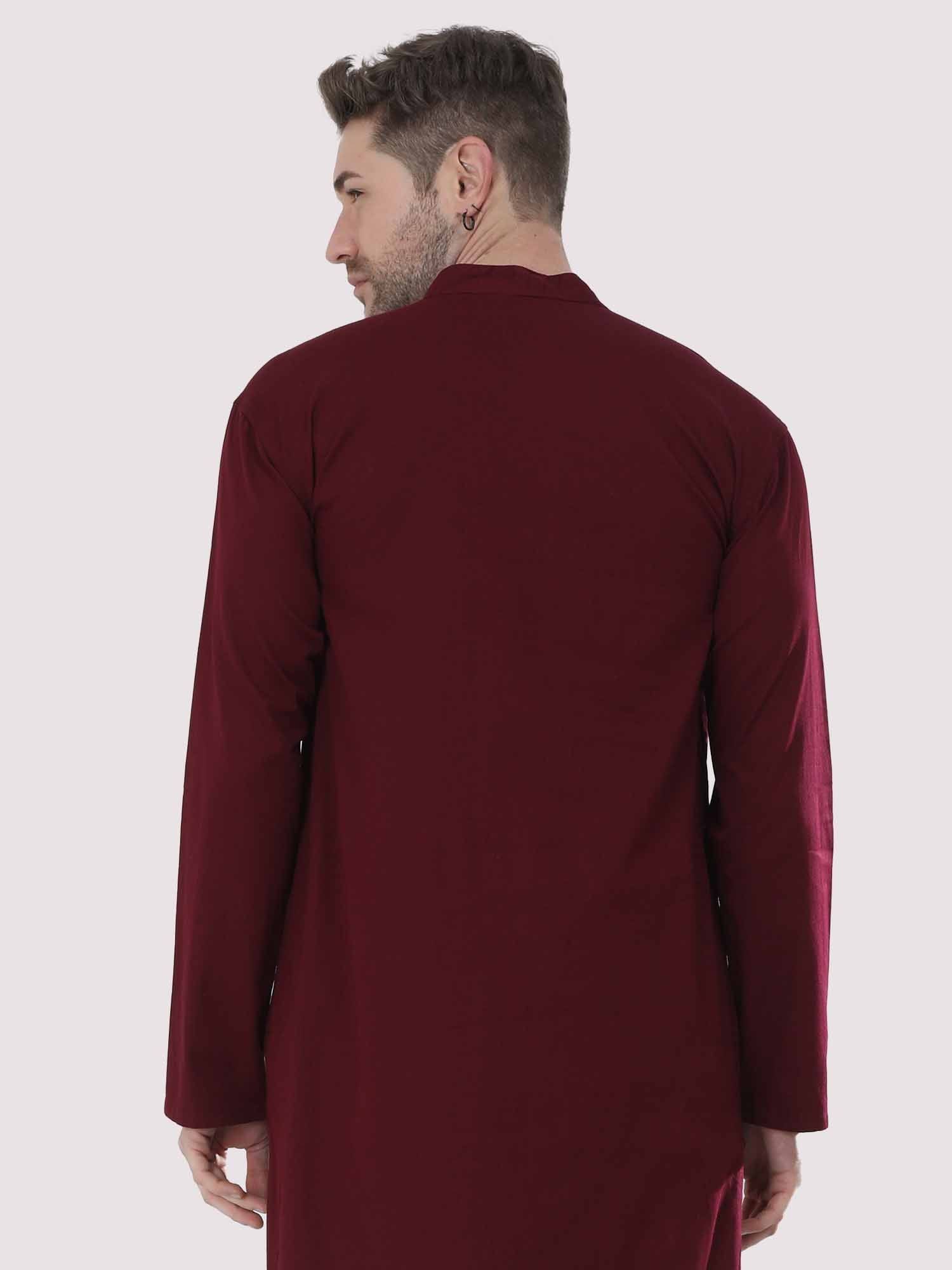 Maroon Solid Kurta Men's Plus Size - Guniaa Fashions