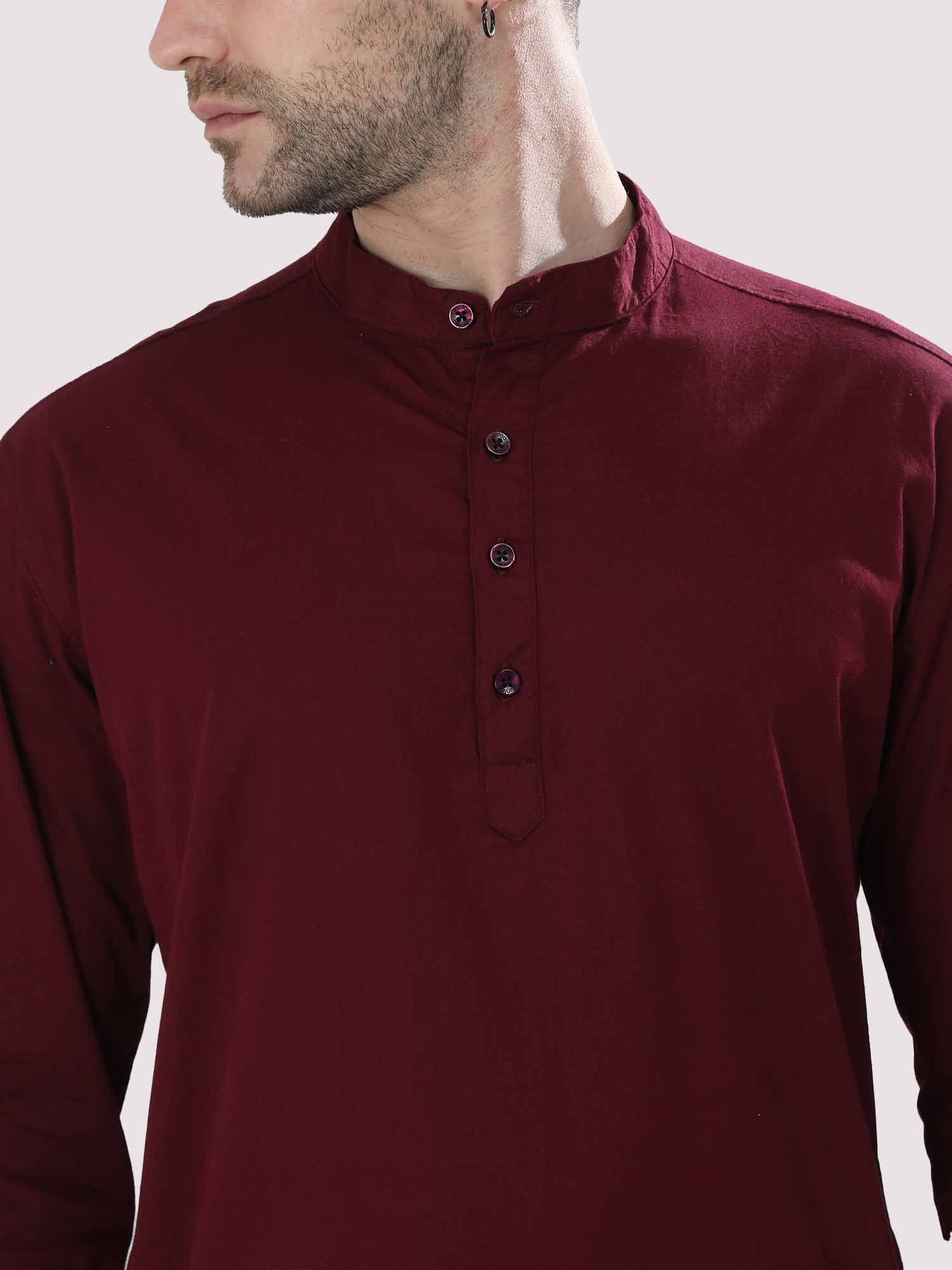 Maroon Solid Kurta Men's Plus Size - Guniaa Fashions