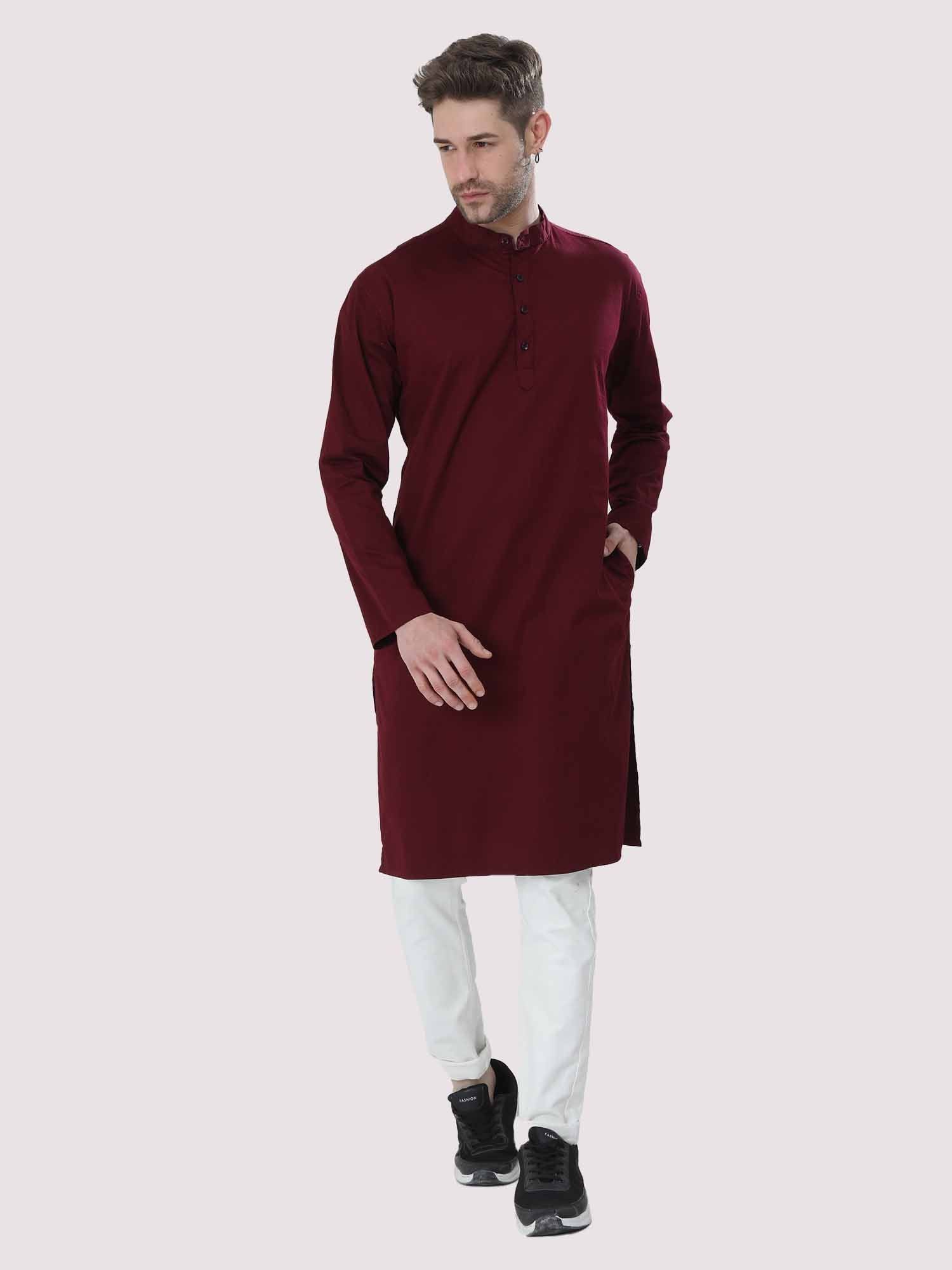 Maroon Solid Kurta Men's Plus Size - Guniaa Fashions