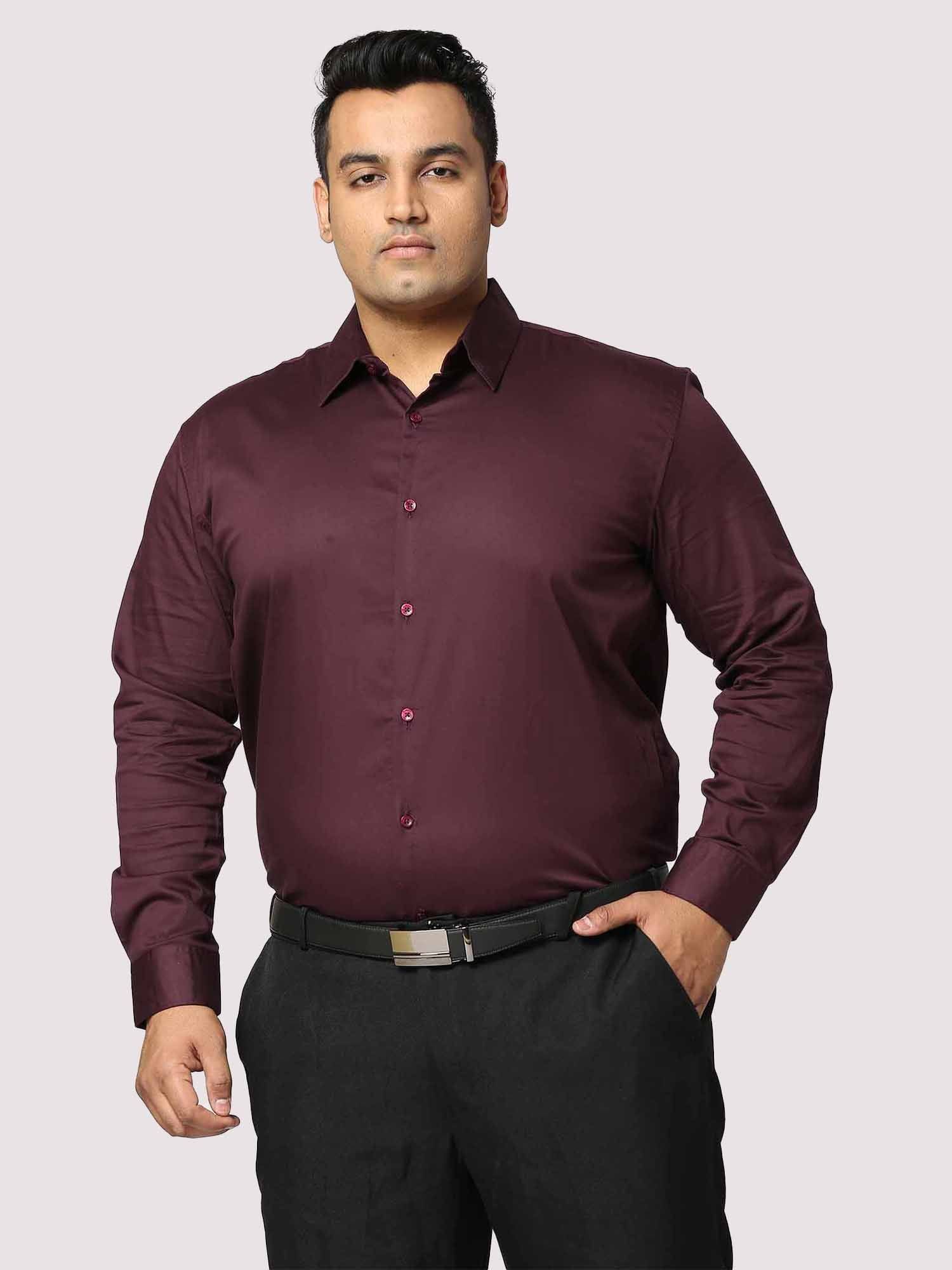 Maroon Solid Stretchable Cotton Shirt Men's Plus Size - Guniaa Fashions