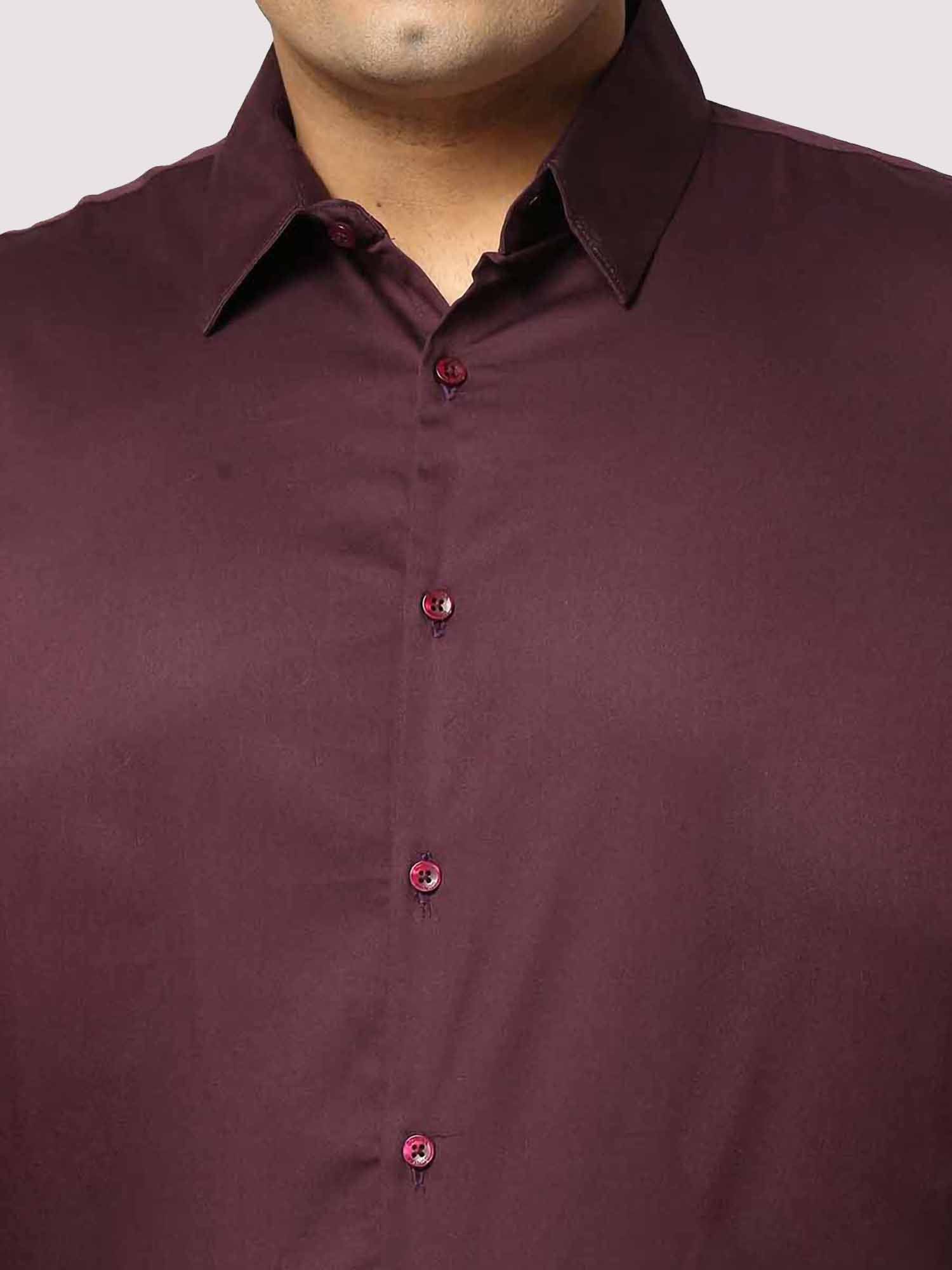 Maroon Solid Stretchable Cotton Shirt Men's Plus Size - Guniaa Fashions