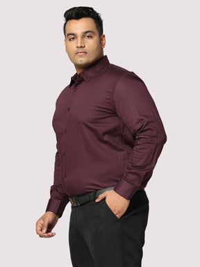 Maroon Solid Stretchable Cotton Shirt Men's Plus Size - Guniaa Fashions