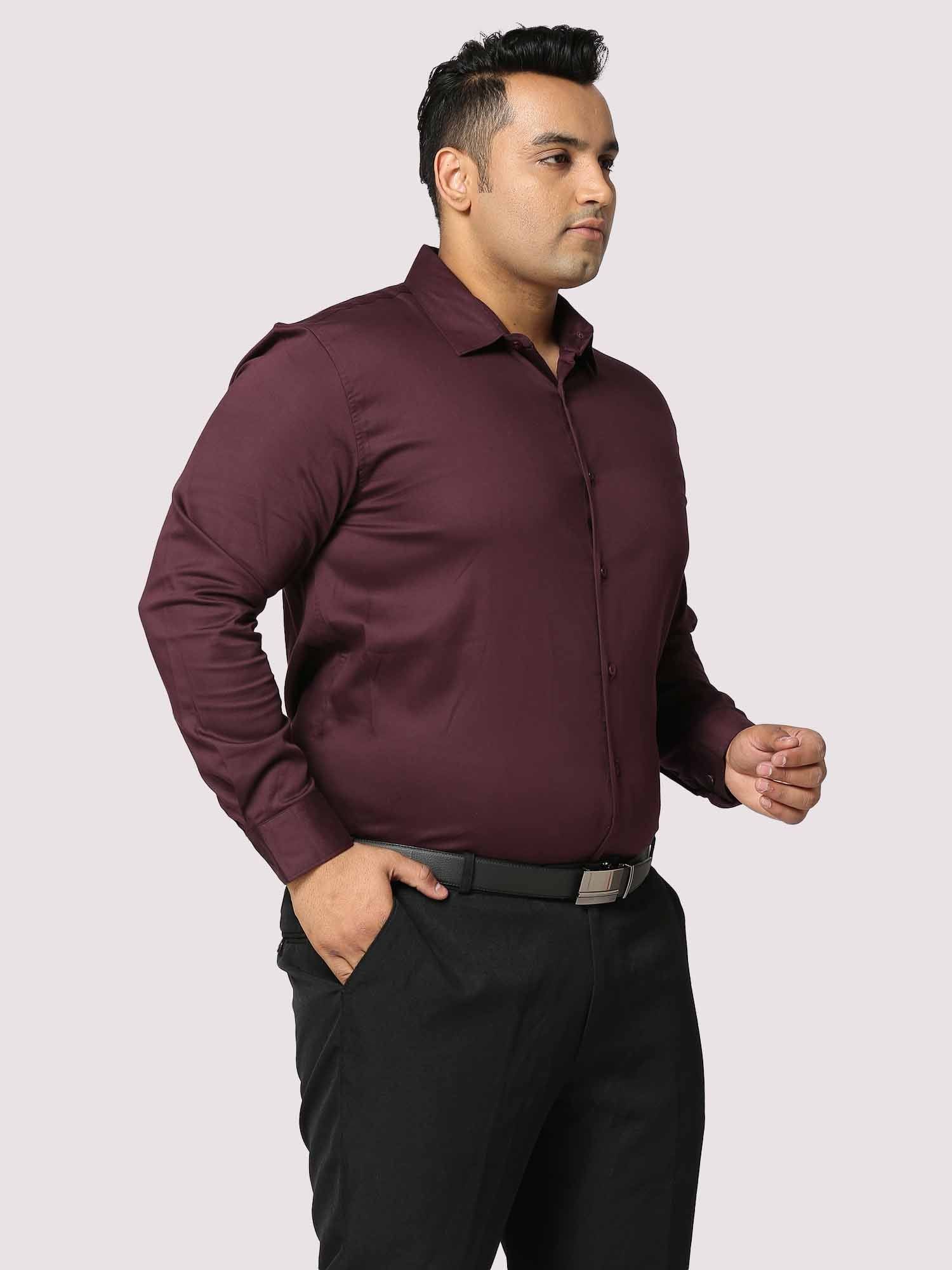 Maroon Solid Stretchable Cotton Shirt Men's Plus Size - Guniaa Fashions