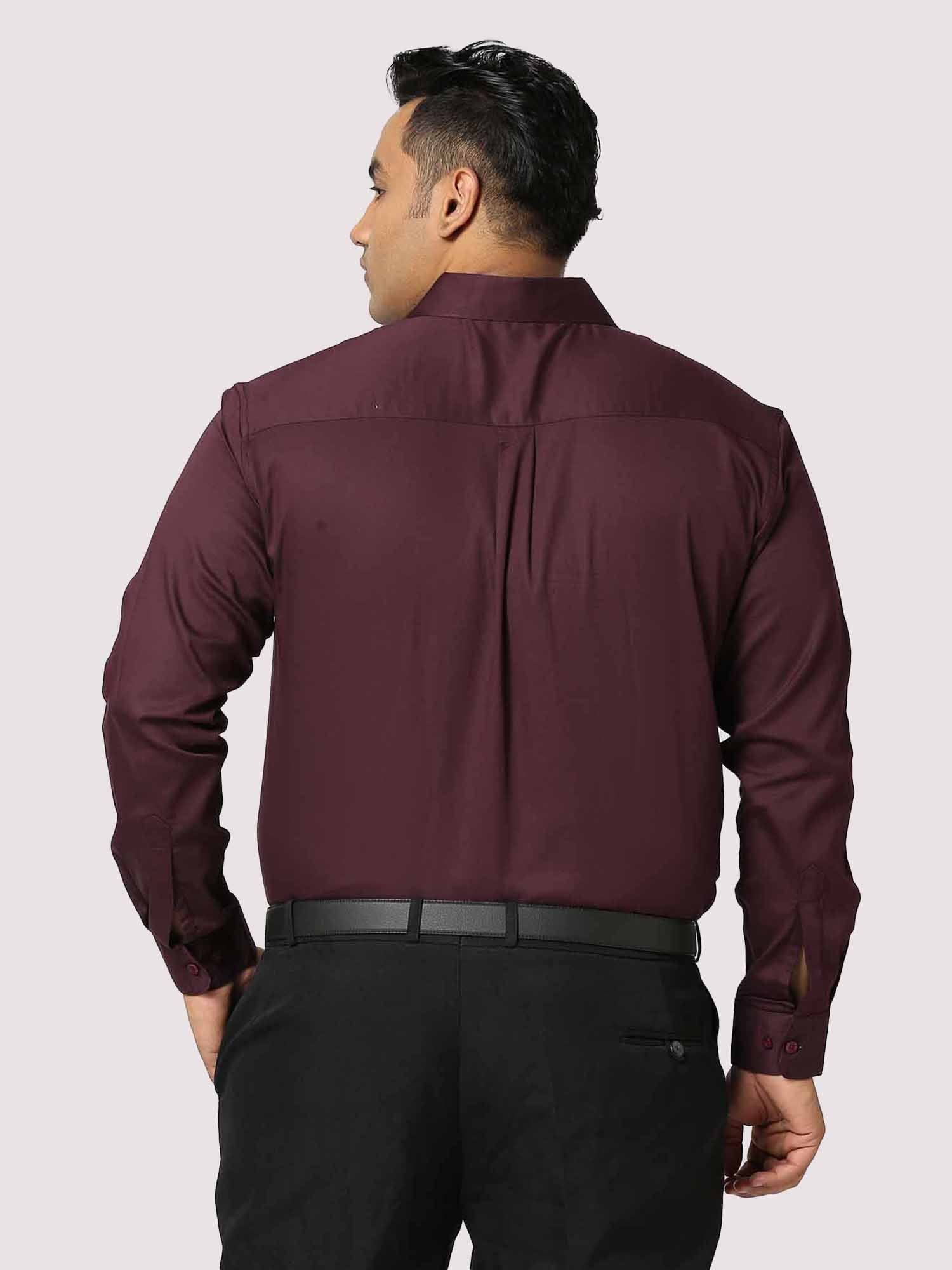 Maroon Solid Stretchable Cotton Shirt Men's Plus Size - Guniaa Fashions