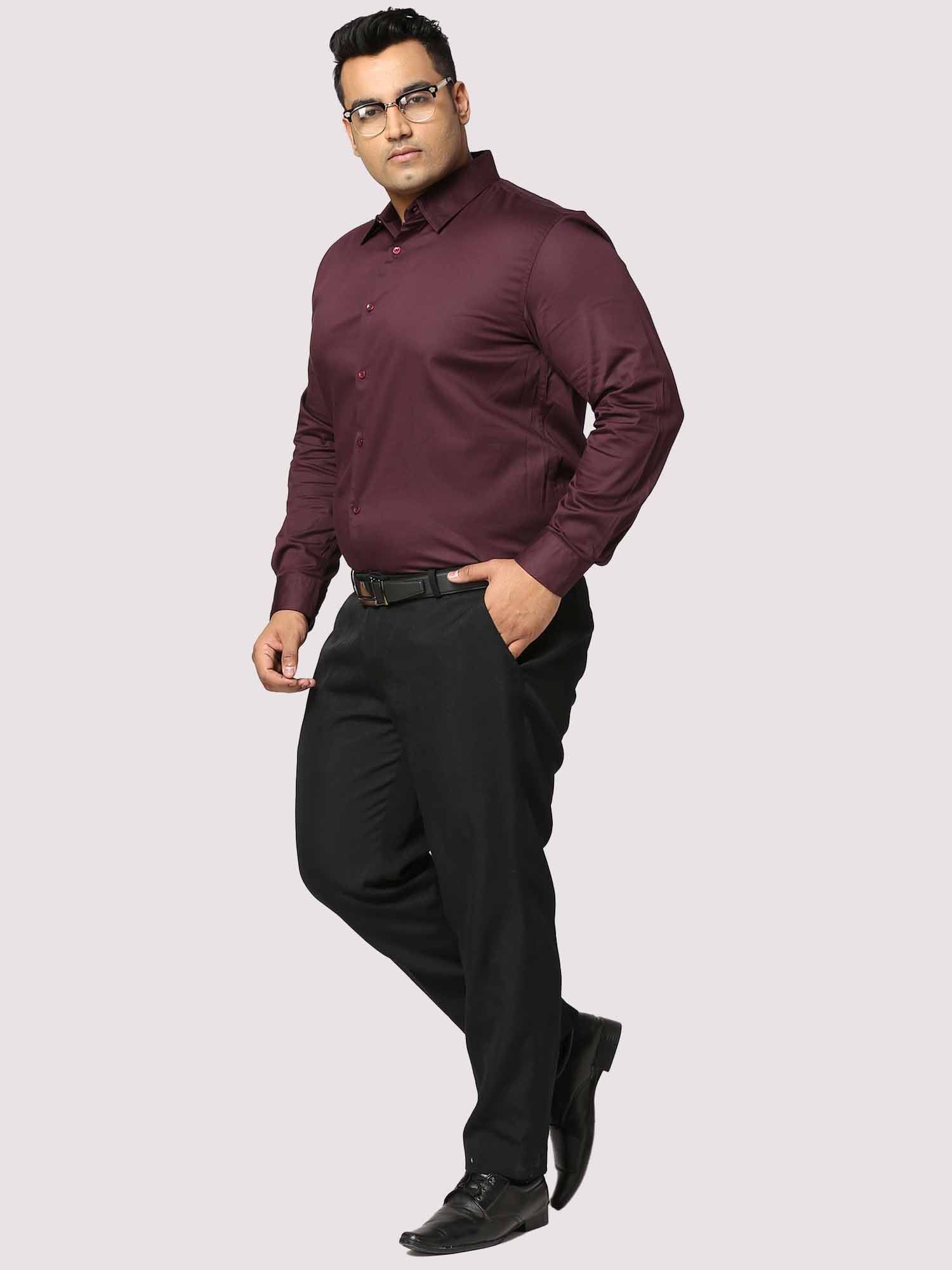 Maroon Solid Stretchable Cotton Shirt Men's Plus Size - Guniaa Fashions