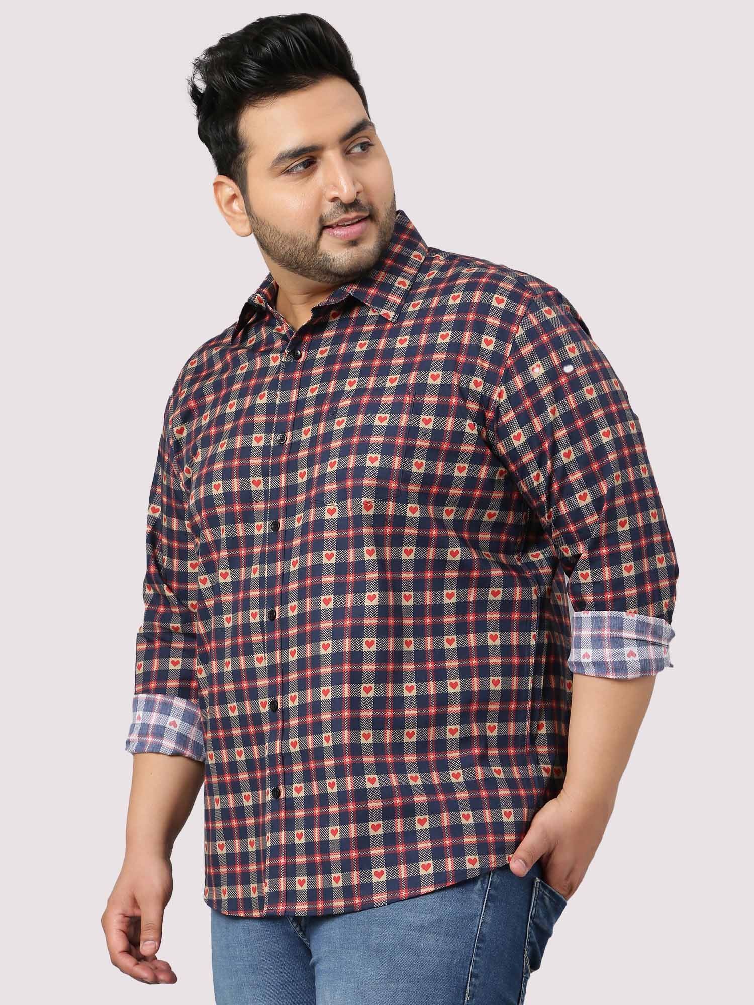 Maroon With Heart Checks Men's Plus Size - Guniaa Fashions