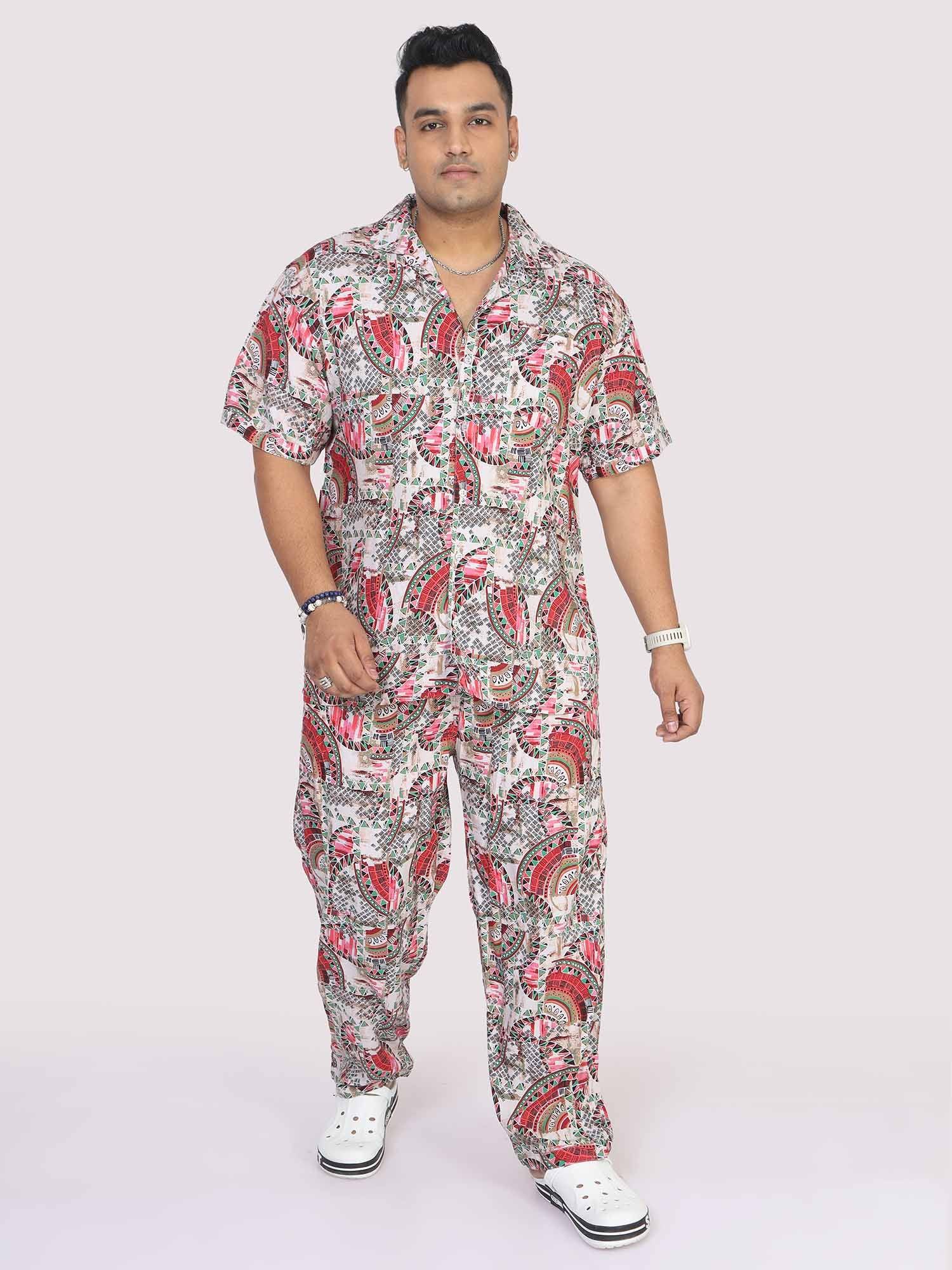 Men Plus Size Abstract Red Printed FULL Sleeve Co-Ords - Guniaa Fashions