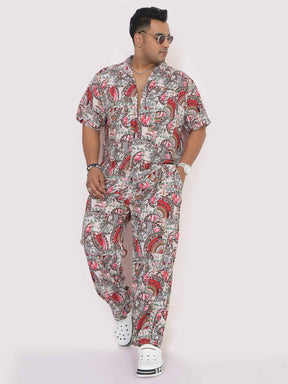 Men Plus Size Abstract Red Printed FULL Sleeve Co-Ords - Guniaa Fashions