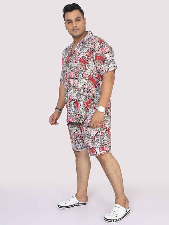 Men Plus Size Abstract Red Printed Half Sleeve Co-Ords - Guniaa Fashions