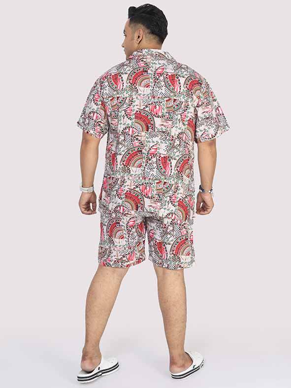 Men Plus Size Abstract Red Printed Half Sleeve Co-Ords - Guniaa Fashions