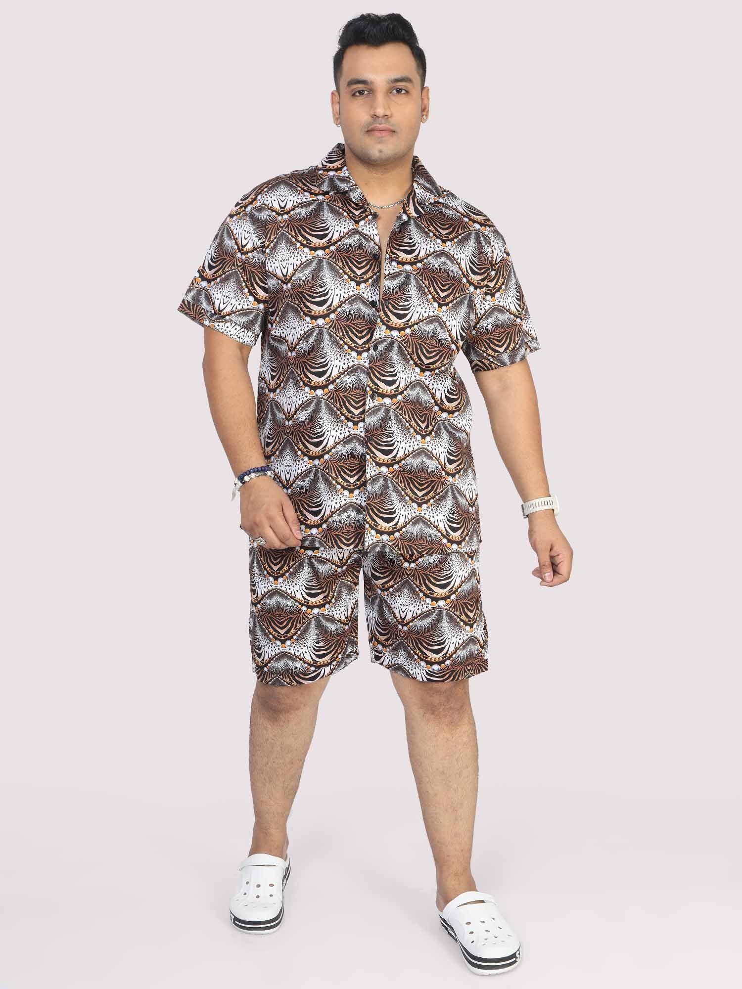 Men Plus Size Animal Wavy Printed Half Sleeve Co-Ords - Guniaa Fashions