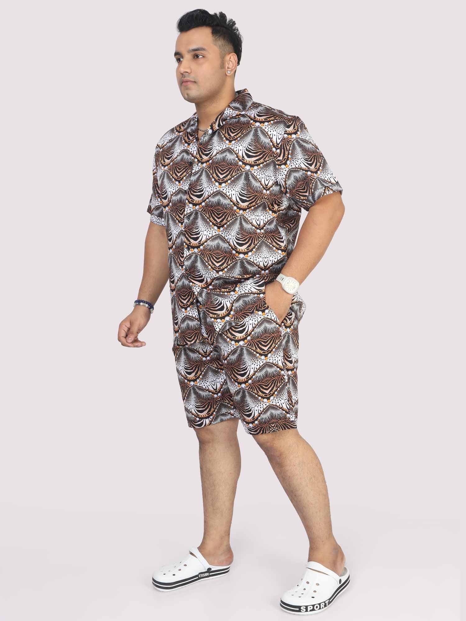 Men Plus Size Animal Wavy Printed Half Sleeve Co-Ords - Guniaa Fashions