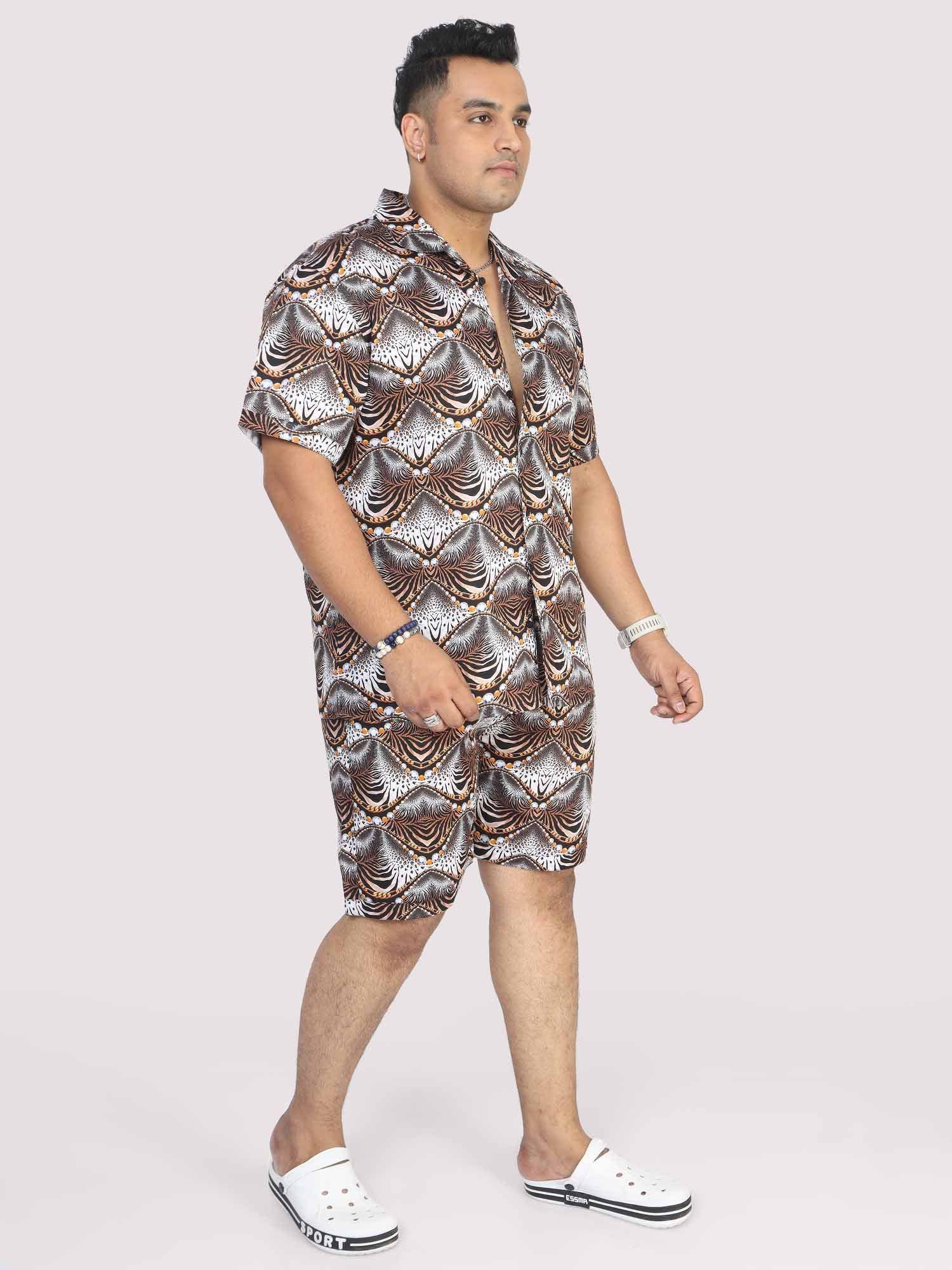 Men Plus Size Animal Wavy Printed Half Sleeve Co-Ords - Guniaa Fashions