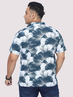 Men Plus Size Big Grey Flower Digital Printed Polo Collar T-shirt - Guniaa Fashions