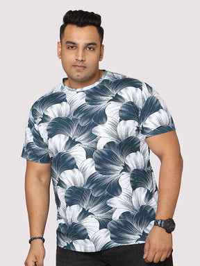 Men Plus Size Big Grey Flower Digital Printed Round Neck T-Shirt - Guniaa Fashions