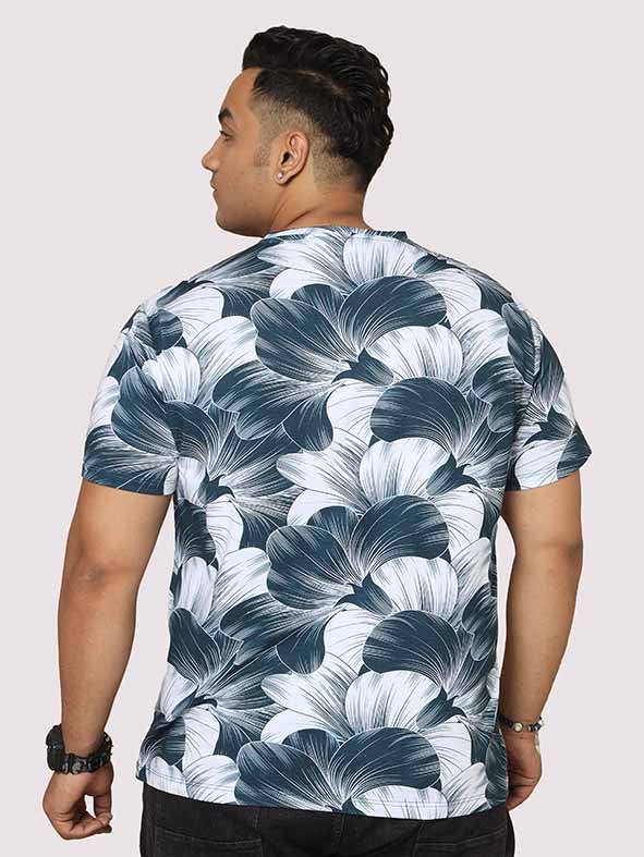 Men Plus Size Big Grey Flower Digital Printed Round Neck T-Shirt - Guniaa Fashions