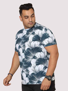 Men Plus Size Big Grey Flower Digital Printed Round Neck T-Shirt - Guniaa Fashions
