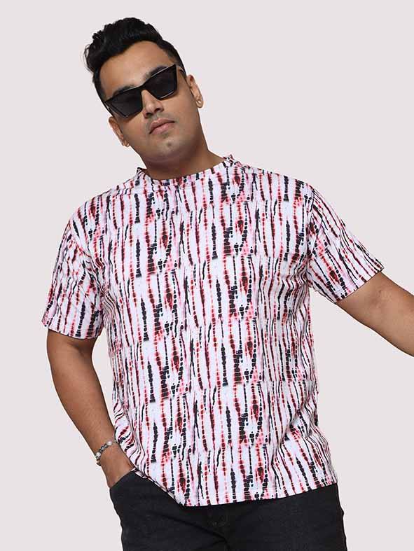 Men Plus Size Black & Red Spectrum Digital Printed Round Neck T-shirt - Guniaa Fashions