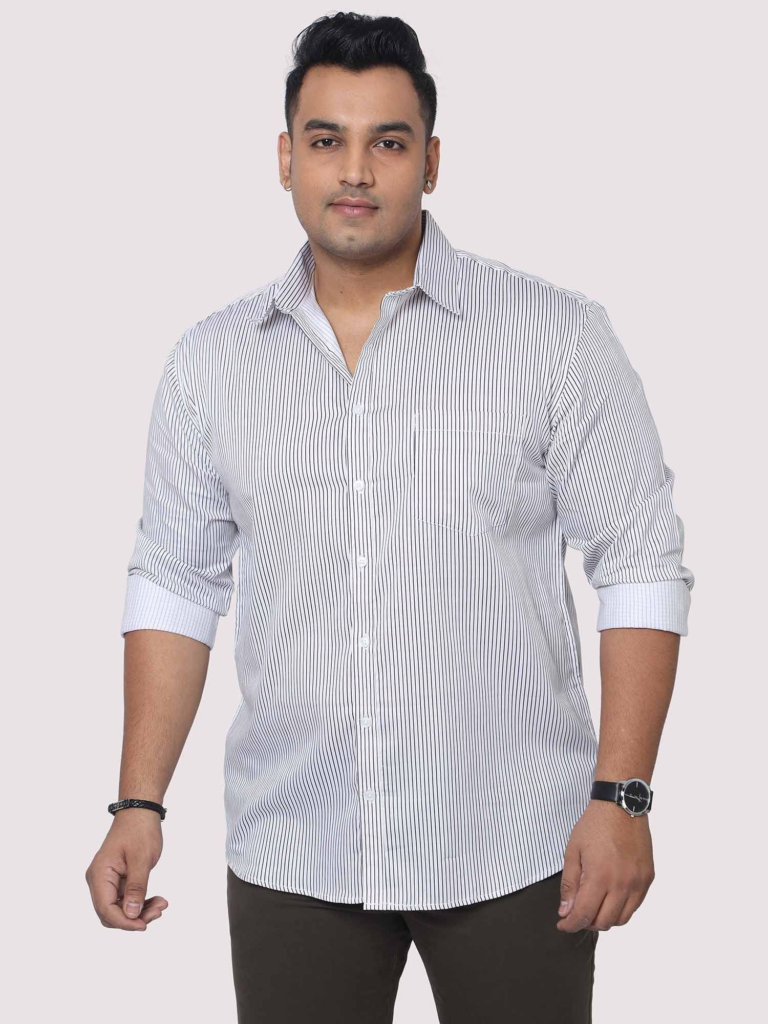 Men Plus Size Black & White Striped Digital Printed Full Shirt - Guniaa Fashions