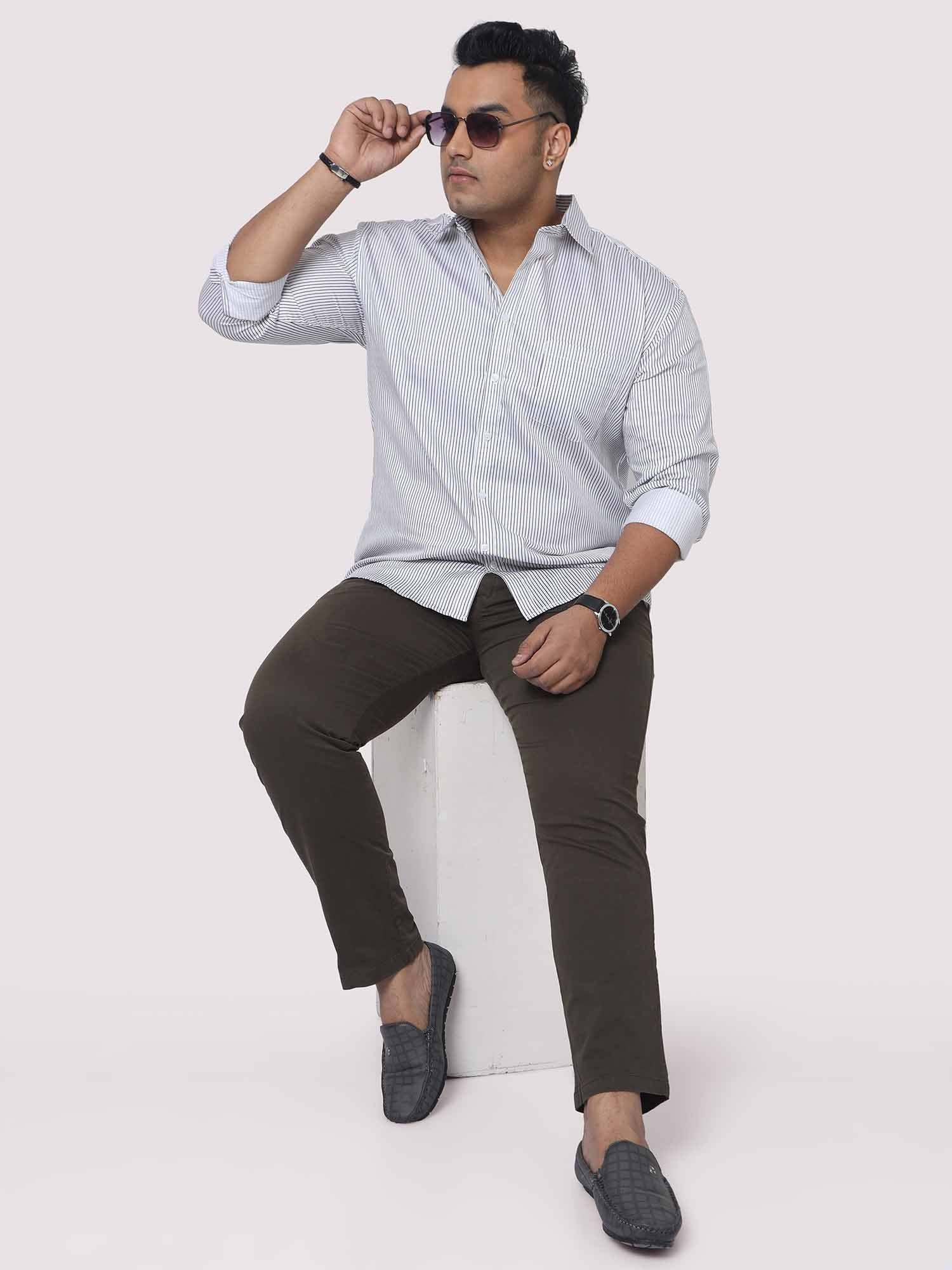 Men Plus Size Black & White Striped Digital Printed Full Shirt - Guniaa Fashions