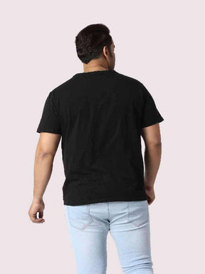 Men Plus Size Black Back Customised Printed Round Neck T-Shirt - Guniaa Fashions