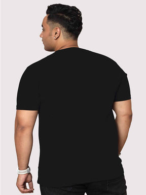 Men Plus Size Black Battery Cartoon Printed Round Neck T-Shirt - Guniaa Fashions