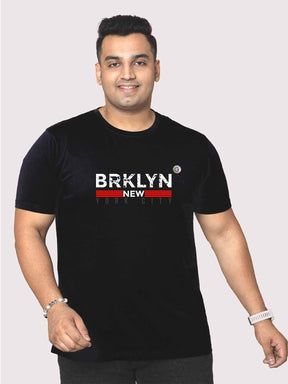 Men Plus Size Black Brooklyn Printed Round Neck T-Shirt - Guniaa Fashions
