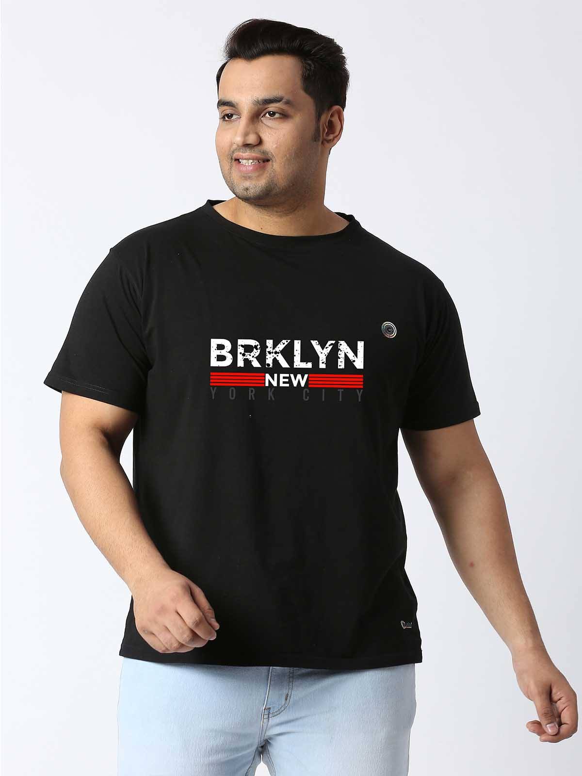 Men Plus Size Black Brooklyn Printed Round Neck T-Shirt - Guniaa Fashions