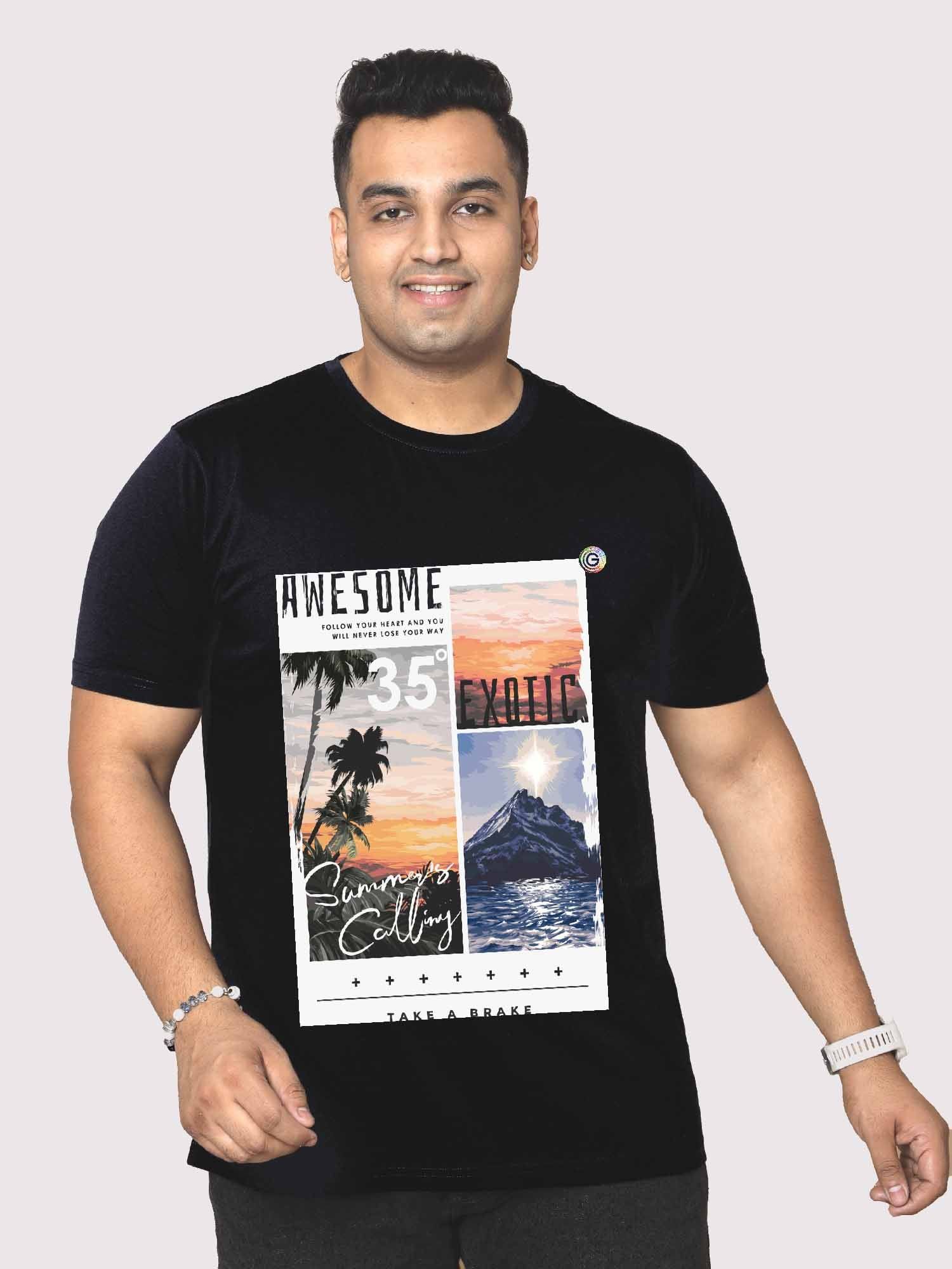 Men Plus Size Black Colorful Graphic Printed Round Neck T-Shirt - Guniaa Fashions