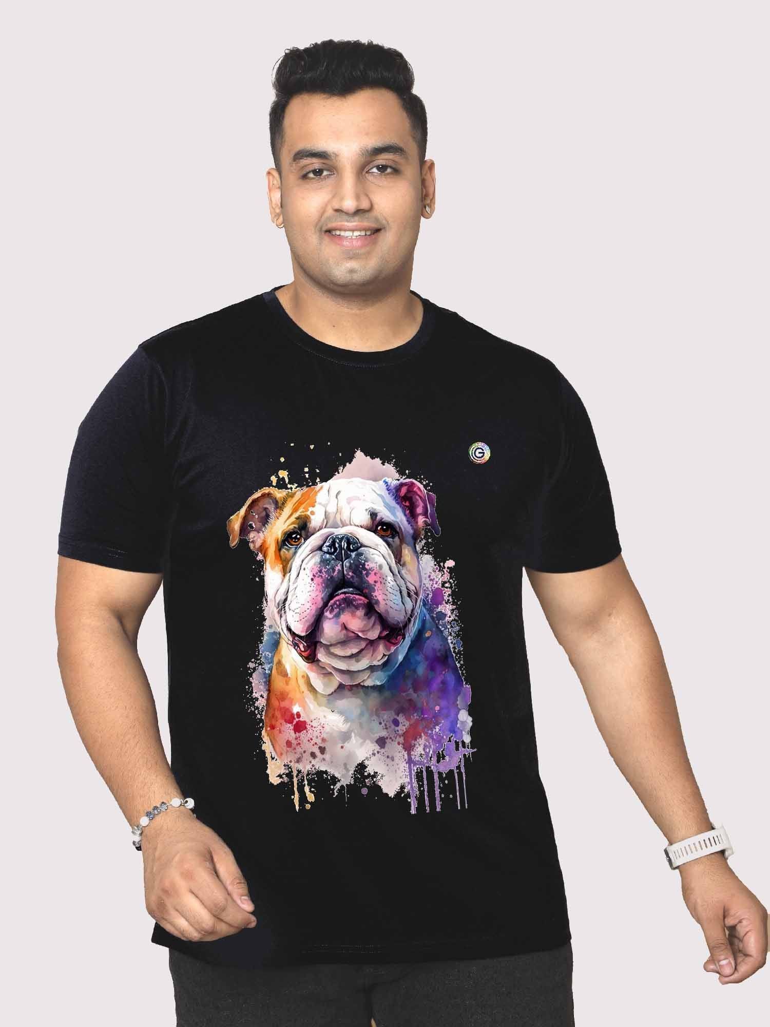 Men Plus Size Black Dog Printed Round Neck T-Shirt - Guniaa Fashions
