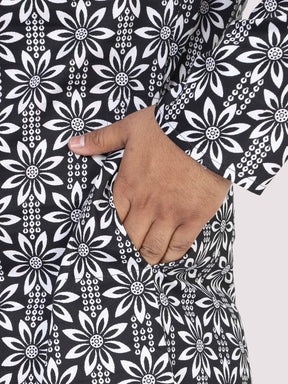 Men Plus Size Black Floral Digital Printed Kurta - Guniaa Fashions