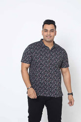 Men Plus Size Black Floral Printed Polo Collar T-shirt - Guniaa Fashions