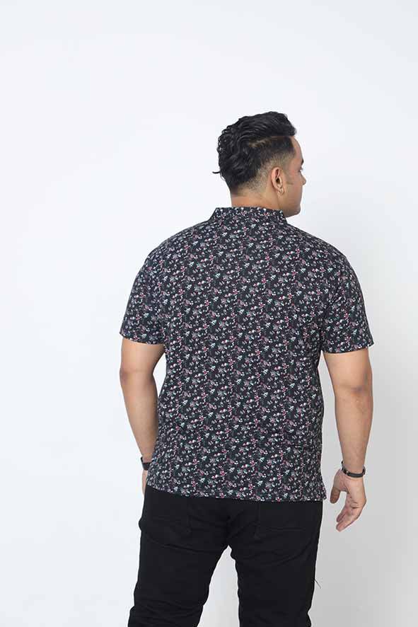 Men Plus Size Black Floral Printed Polo Collar T-shirt - Guniaa Fashions