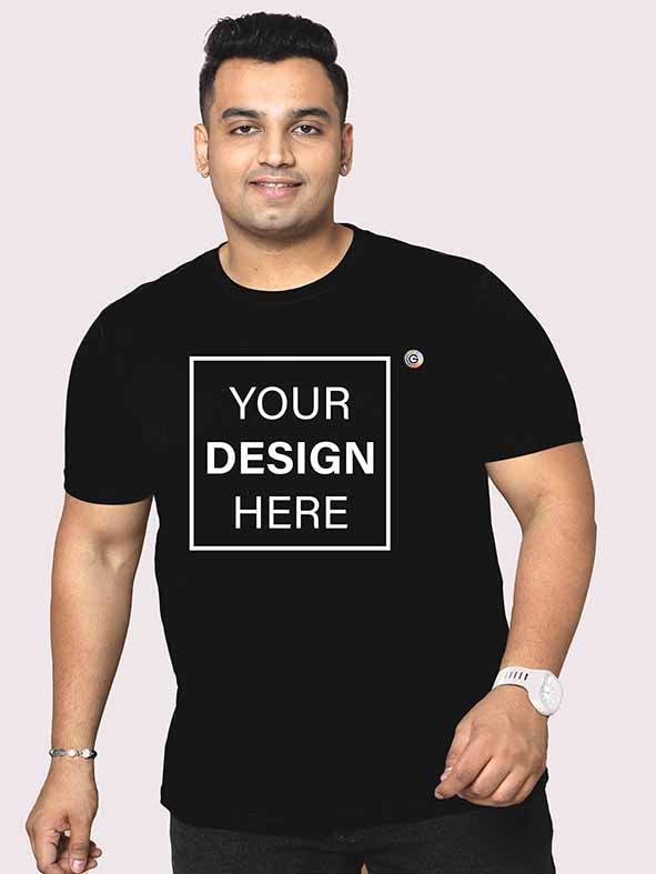 Men Plus Size Black Front Customised Printed Round Neck T-Shirt - Guniaa Fashions