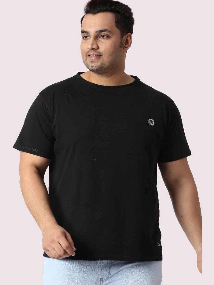 Men Plus Size Black Front Customised Printed Round Neck T-Shirt - Guniaa Fashions