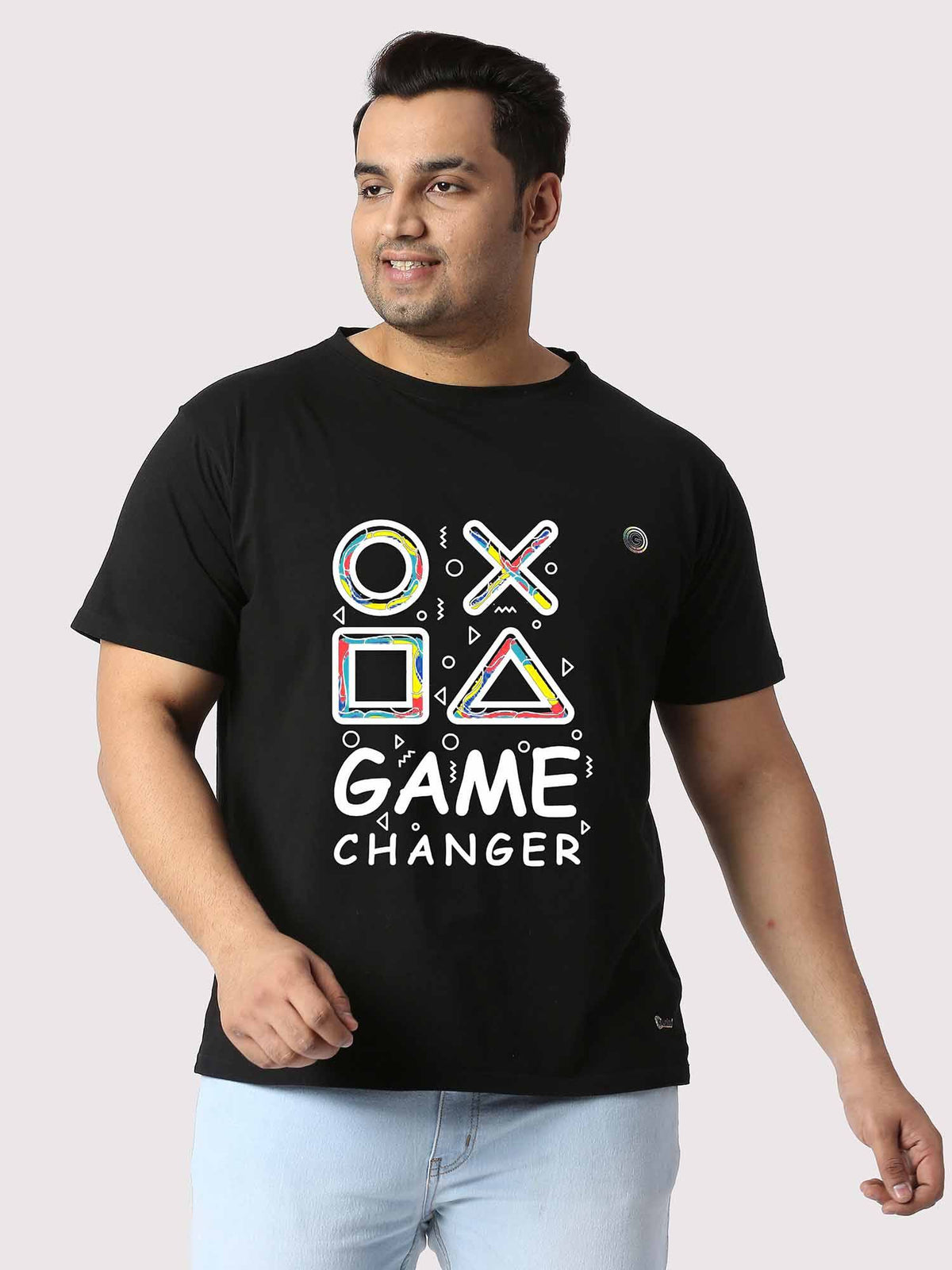 Men Plus Size Black Game Changer Printed Round Neck T-Shirt - Guniaa Fashions