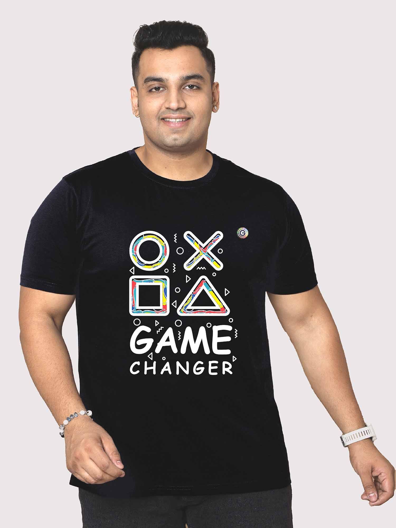 Men Plus Size Black Game Changer Printed Round Neck T-Shirt - Guniaa Fashions