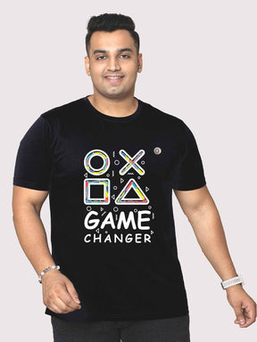 Men Plus Size Black Game Changer Printed Round Neck T-Shirt - Guniaa Fashions