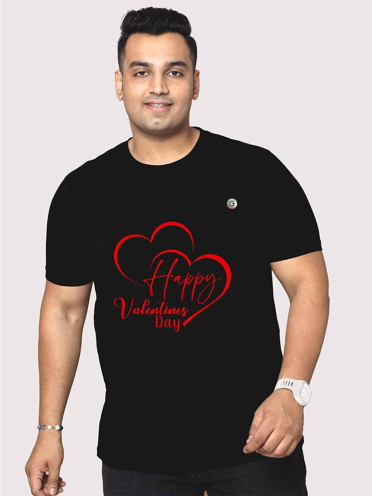 Men Plus Size Black Love Valentine's Day Printed Round Neck T-Shirt - Guniaa Fashions