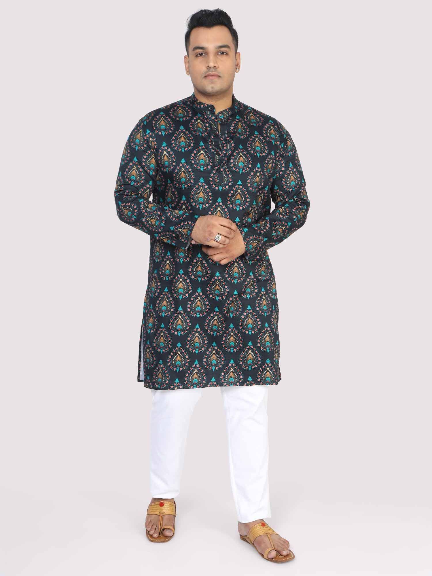 Men Plus Size Black Paisley Digital Printed Kurta - Guniaa Fashions