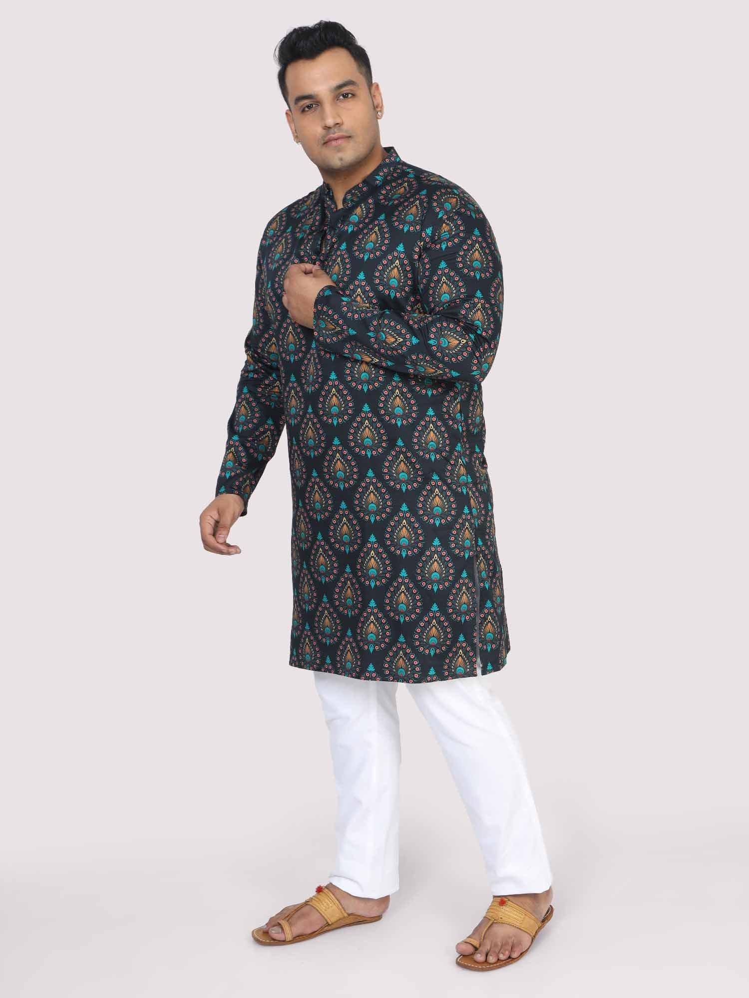 Men Plus Size Black Paisley Digital Printed Kurta - Guniaa Fashions