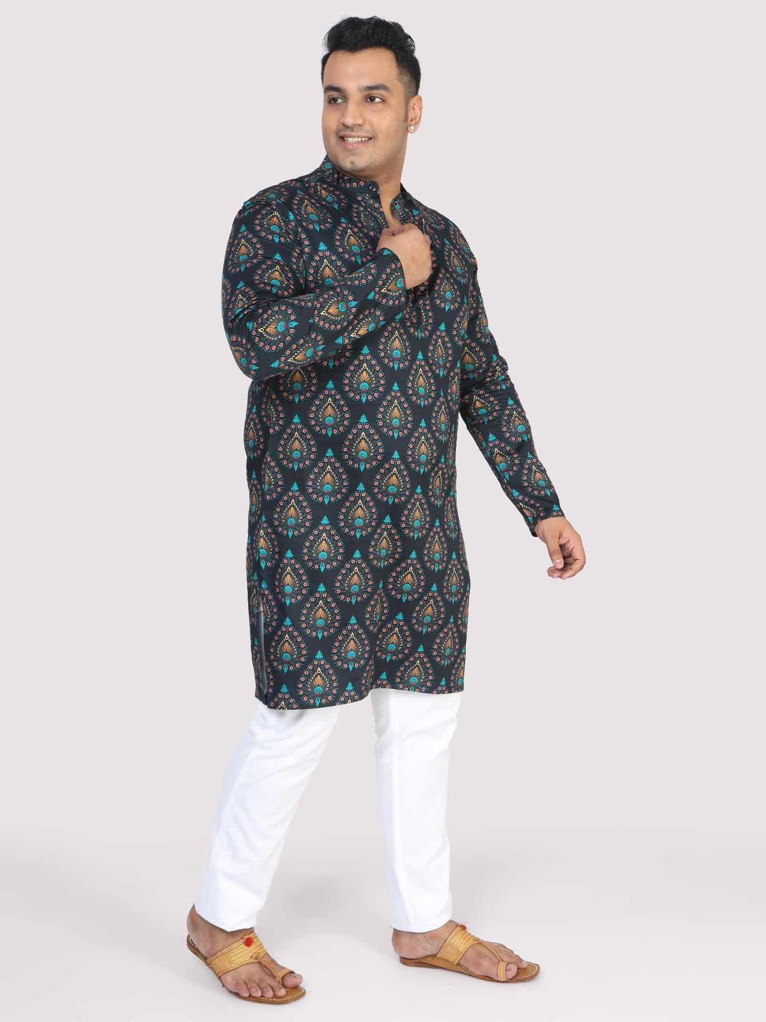 Men Plus Size Black Paisley Digital Printed Kurta - Guniaa Fashions