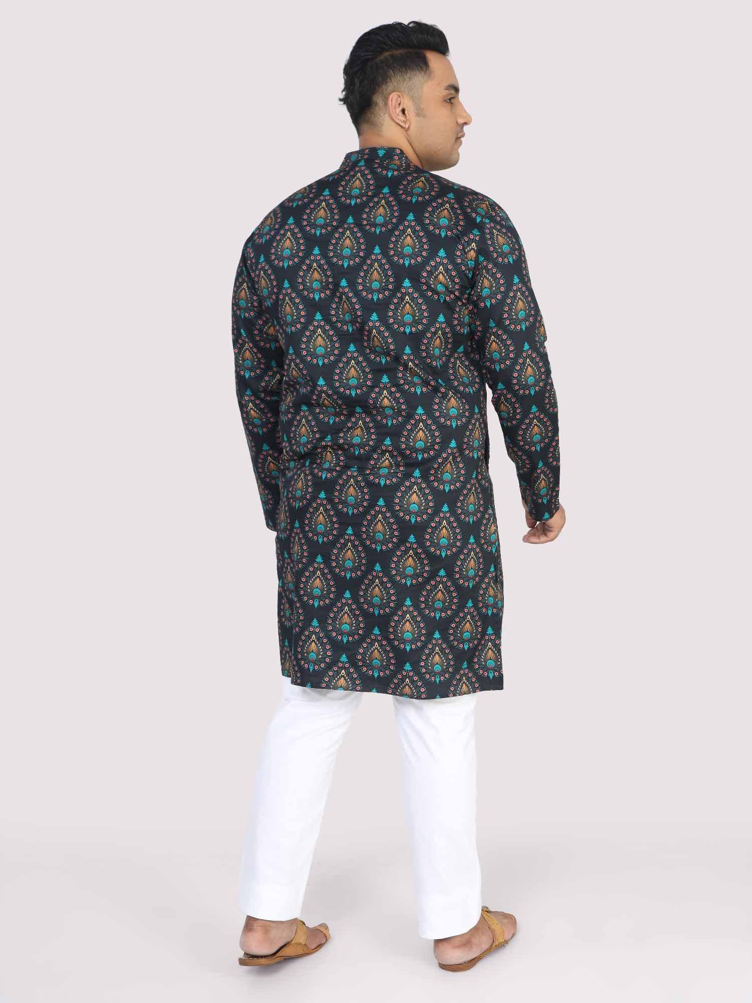 Men Plus Size Black Paisley Digital Printed Kurta - Guniaa Fashions