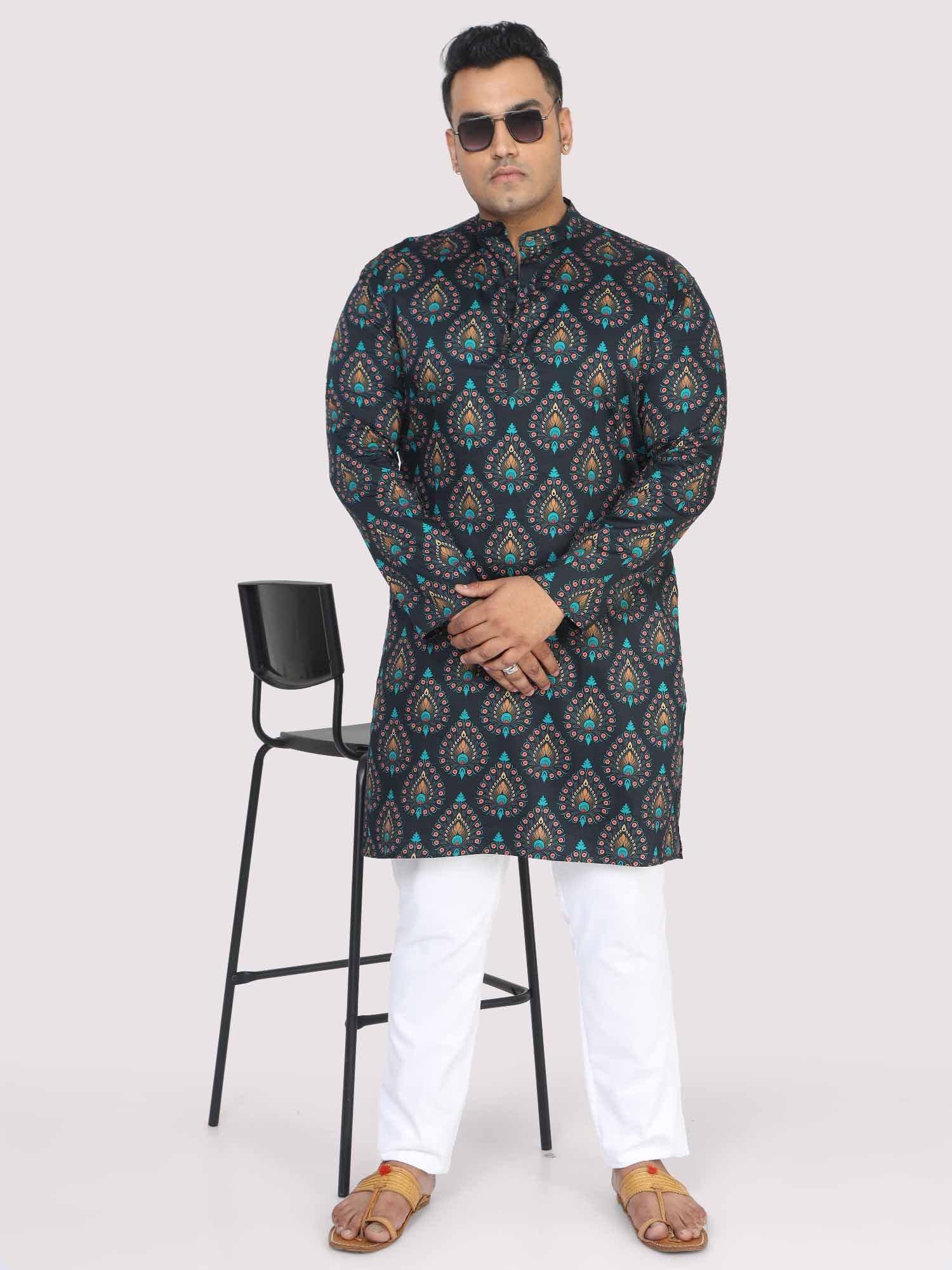 Men Plus Size Black Paisley Digital Printed Kurta - Guniaa Fashions