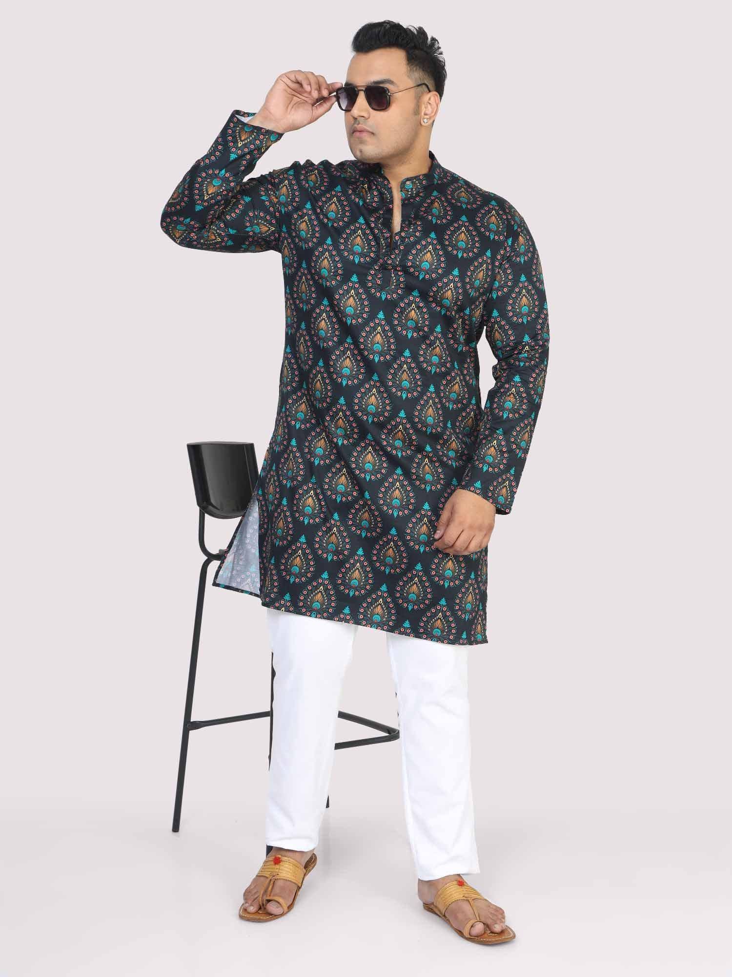 Men Plus Size Black Paisley Digital Printed Kurta - Guniaa Fashions