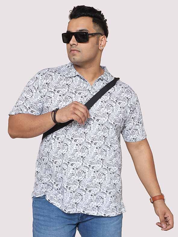 Men Plus Size Black Paisley Digital Printed Polo Collar T-shirt - Guniaa Fashions