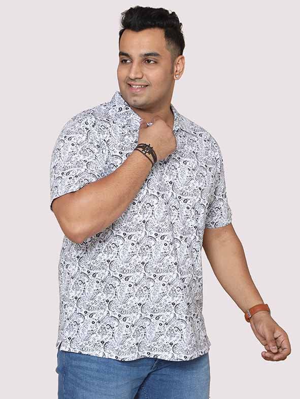 Men Plus Size Black Paisley Digital Printed Polo Collar T-shirt - Guniaa Fashions