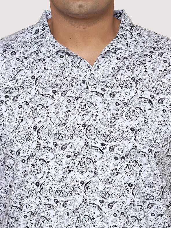 Men Plus Size Black Paisley Digital Printed Polo Collar T-shirt - Guniaa Fashions